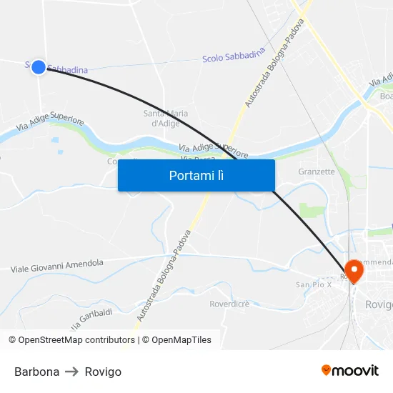 Barbona to Rovigo map