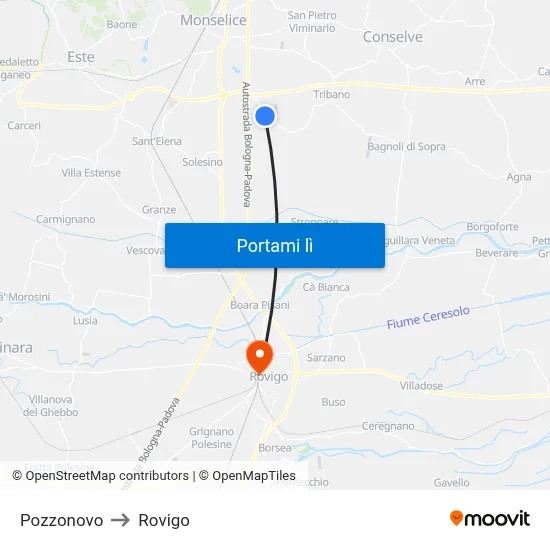Pozzonovo to Rovigo map