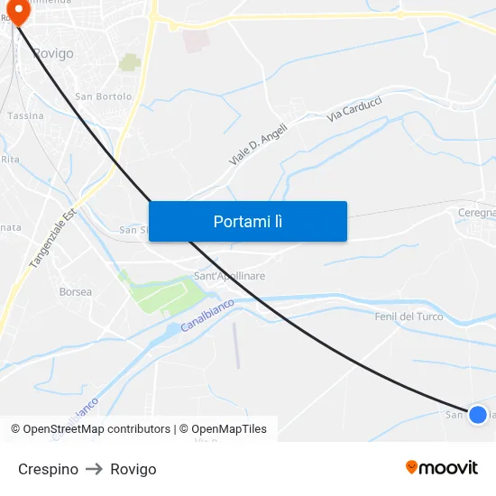 Crespino to Rovigo map