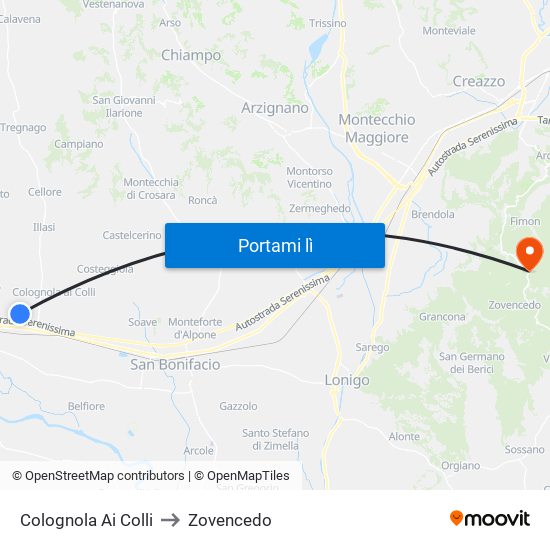 Colognola Ai Colli to Zovencedo map