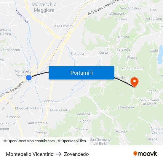 Montebello Vicentino to Zovencedo map
