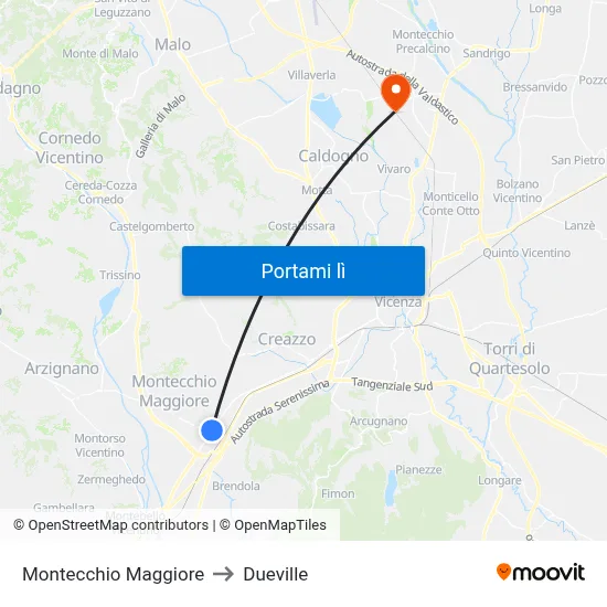 Montecchio Maggiore to Dueville map