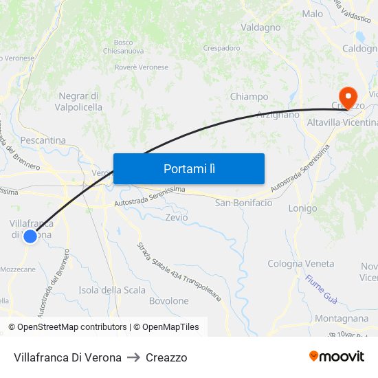 Villafranca Di Verona to Creazzo map