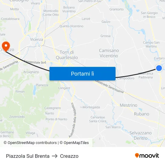 Piazzola Sul Brenta to Creazzo map