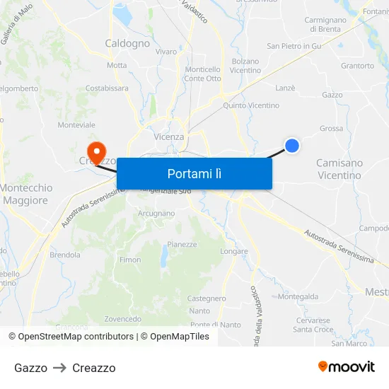 Gazzo to Creazzo map
