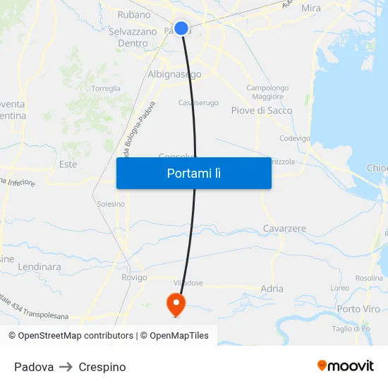 Padova to Crespino map
