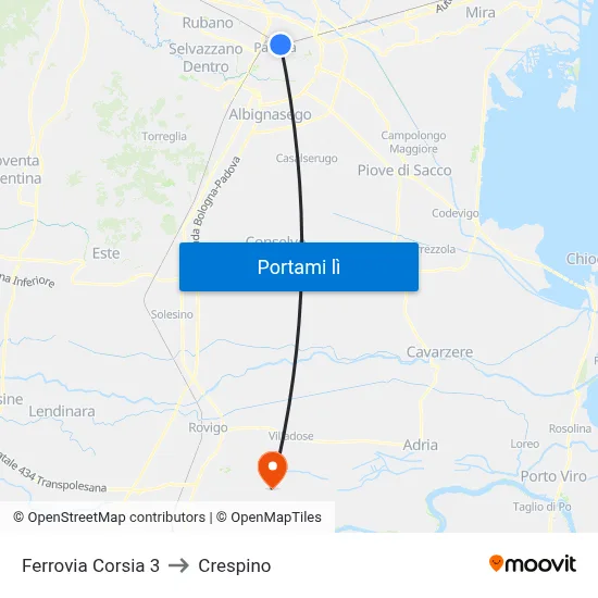 Ferrovia Corsia 3 to Crespino map