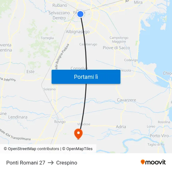 Ponti Romani 27 to Crespino map