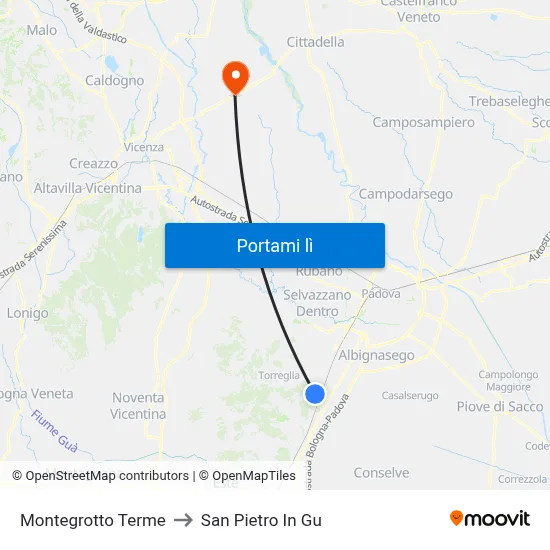 Montegrotto Terme to San Pietro In Gu map