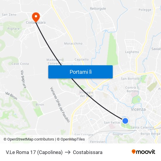 V.Le Roma 17 (Capolinea) to Costabissara map