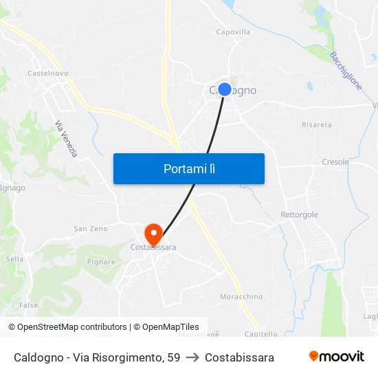 Caldogno - Via Risorgimento, 59 to Costabissara map