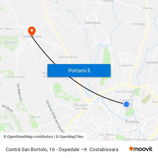 Contrà San Bortolo, 16 - Ospedale to Costabissara map