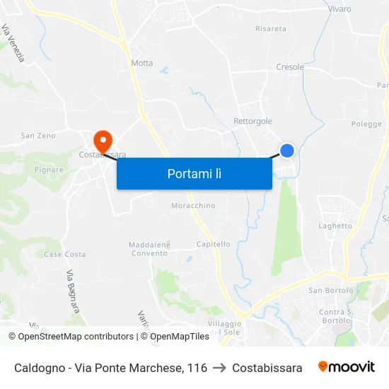 Caldogno - Via Ponte Marchese, 116 to Costabissara map