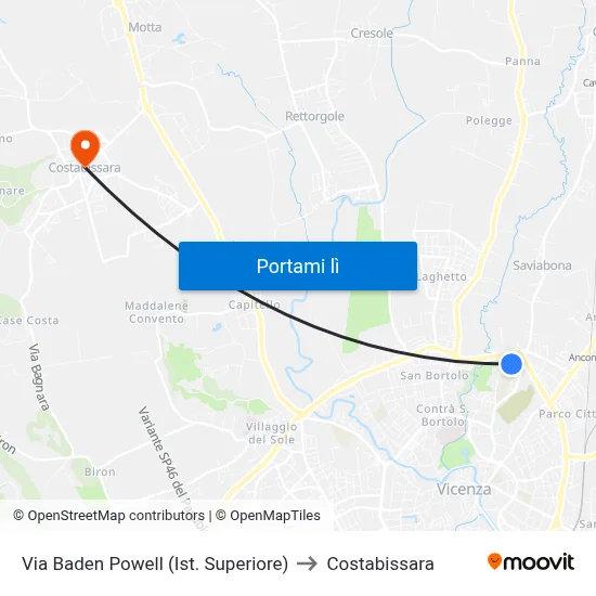 Via Baden Powell (Ist. Superiore) to Costabissara map