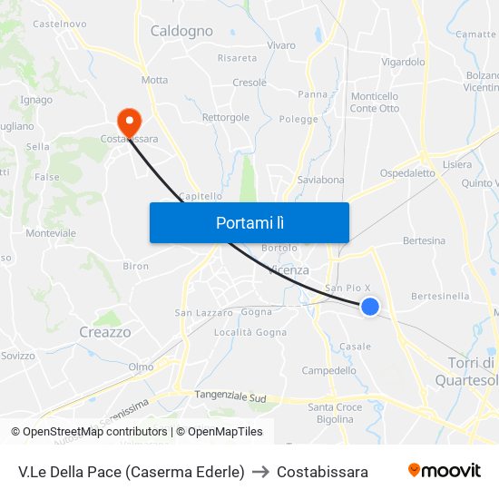 V.Le Della Pace (Caserma Ederle) to Costabissara map