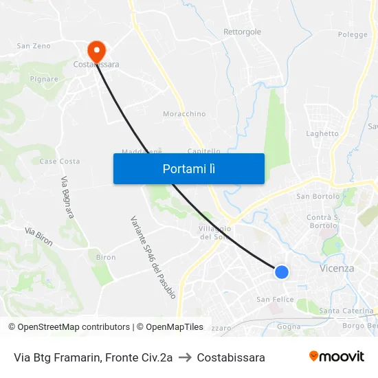 Via Btg Framarin, Fronte Civ.2a to Costabissara map