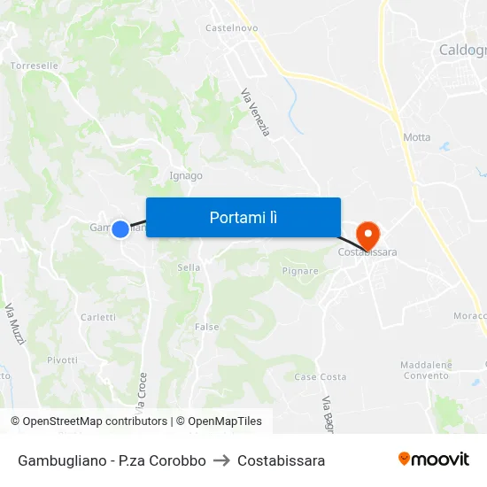 Gambugliano - P.za Corobbo to Costabissara map