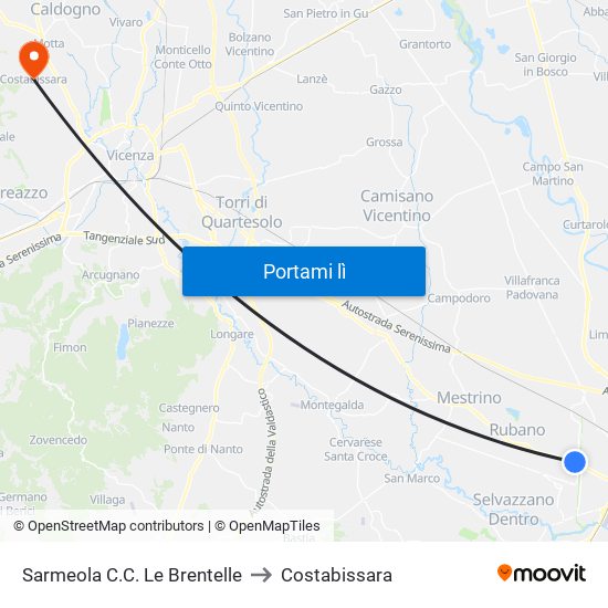 Sarmeola C.C. Le Brentelle to Costabissara map