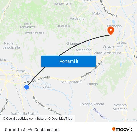 Comotto A to Costabissara map
