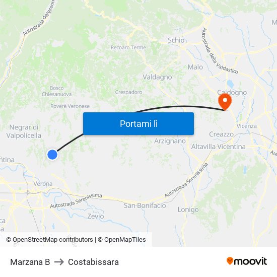 Marzana B to Costabissara map