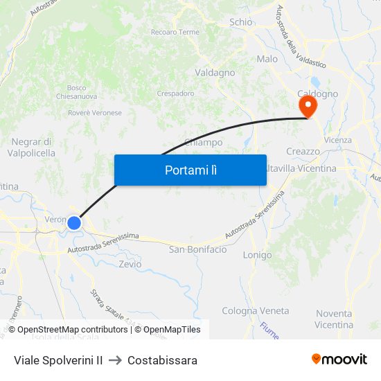 Viale Spolverini II to Costabissara map