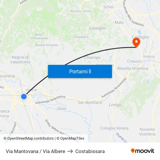 Via Mantovana / Via Albere to Costabissara map