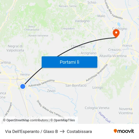 Via Dell'Esperanto / Glaxo B to Costabissara map