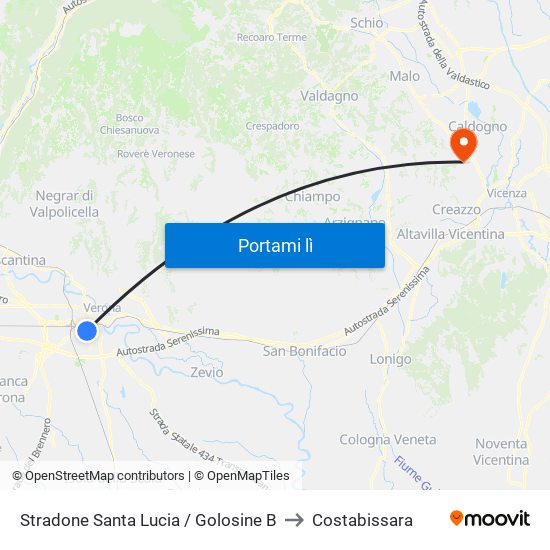 Stradone Santa Lucia / Golosine B to Costabissara map