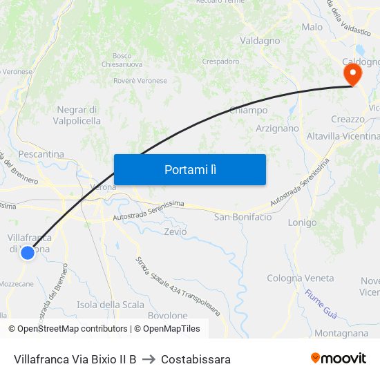 Villafranca Via Bixio II B to Costabissara map