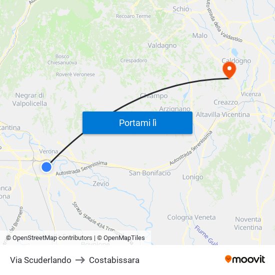 Via Scuderlando to Costabissara map