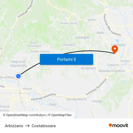 Arbizzano to Costabissara map
