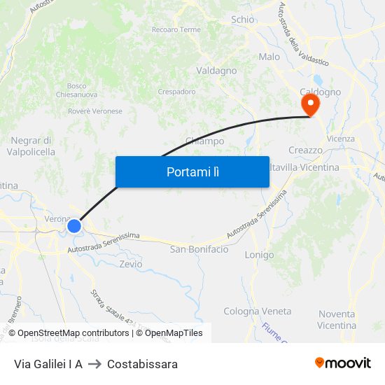 Via Galilei I A to Costabissara map