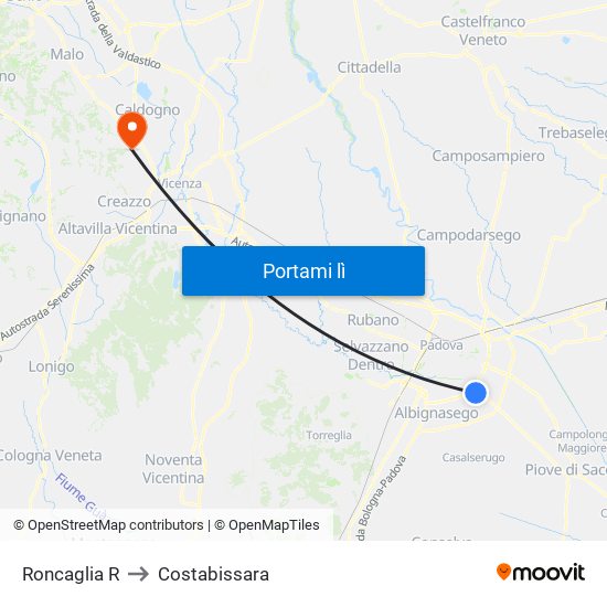 Roncaglia R to Costabissara map