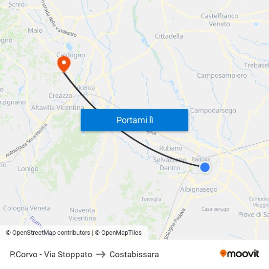 P.Corvo - Via Stoppato to Costabissara map