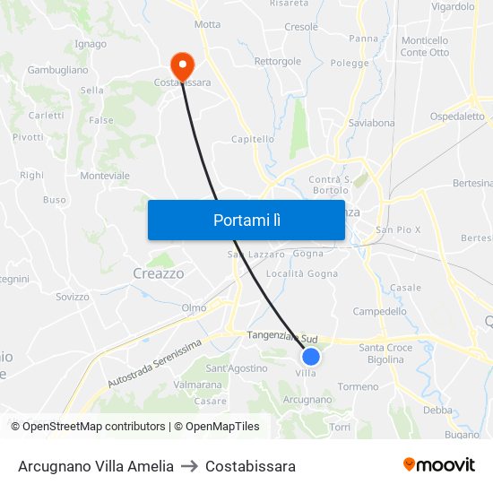 Arcugnano Villa Amelia to Costabissara map