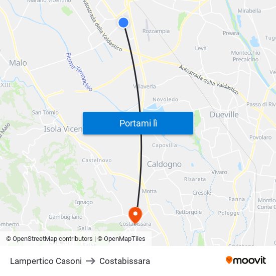 Lampertico Casoni to Costabissara map