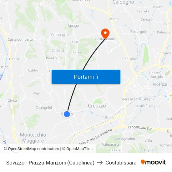 Sovizzo - Piazza Manzoni (Capolinea) to Costabissara map