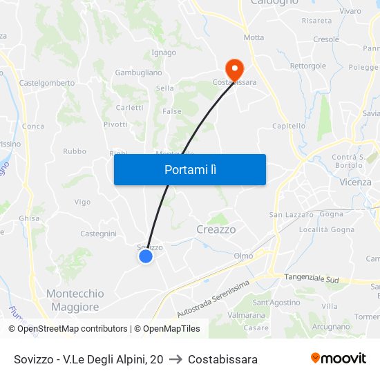 Sovizzo - V.Le Degli Alpini, 20 to Costabissara map