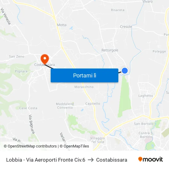 Lobbia - Via Aeroporti Fronte Civ.6 to Costabissara map