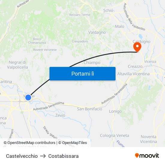 Castelvecchio to Costabissara map