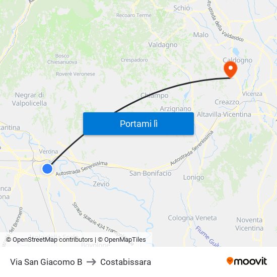 Via San Giacomo B to Costabissara map