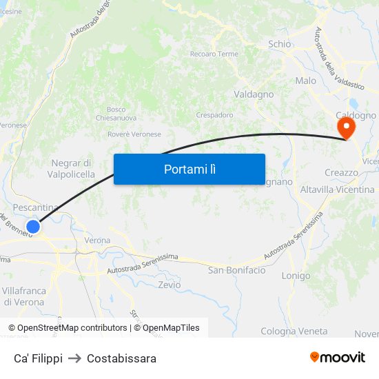 Ca' Filippi to Costabissara map
