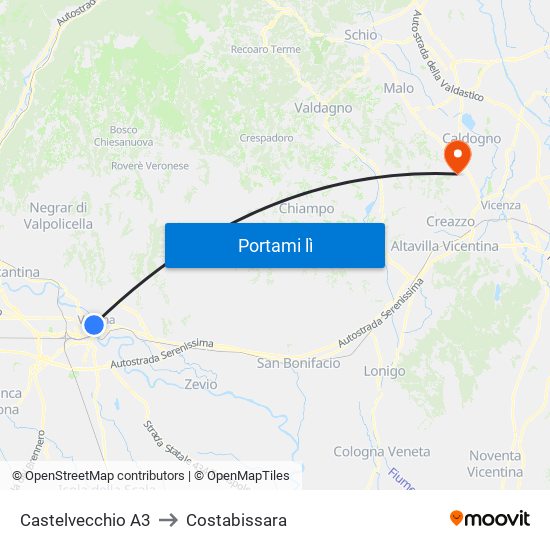 Castelvecchio A3 to Costabissara map