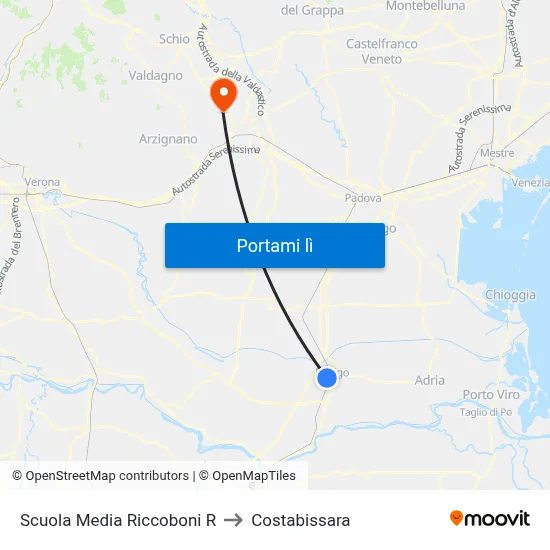 Scuola Media Riccoboni R to Costabissara map