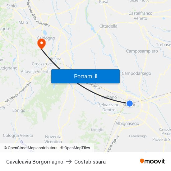 Cavalcavia Borgomagno to Costabissara map