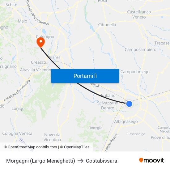 Morgagni (Largo Meneghetti) to Costabissara map