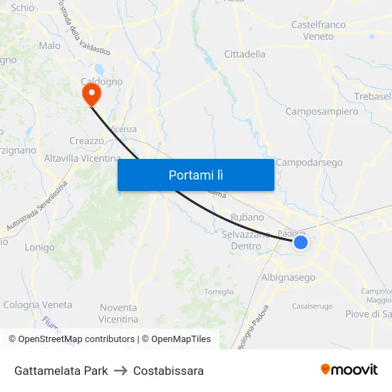 Gattamelata Park to Costabissara map
