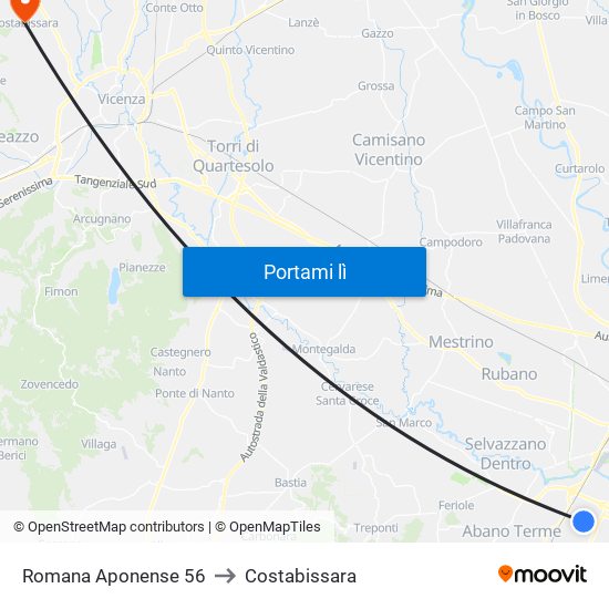 Romana Aponense 56 to Costabissara map