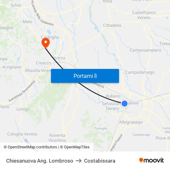 Chiesanuova Ang. Lombroso to Costabissara map