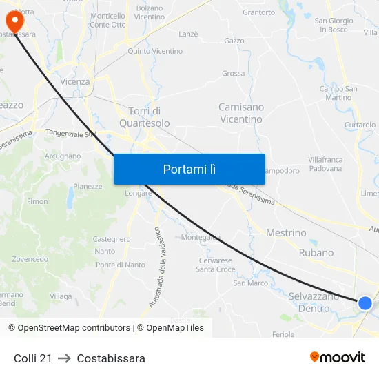 Colli 21 to Costabissara map